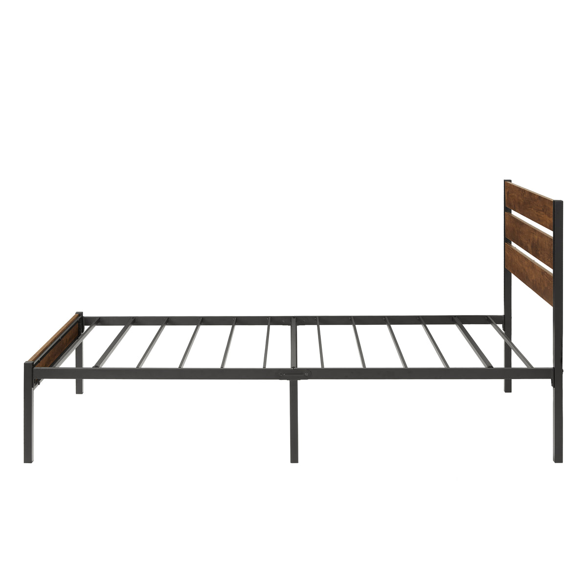 Twin Size Bed Frame with Wood Headboard, Metal Frame with Strong Slats, Noise Free,No Box Spring Needed-Brown W2336P167500-djyc