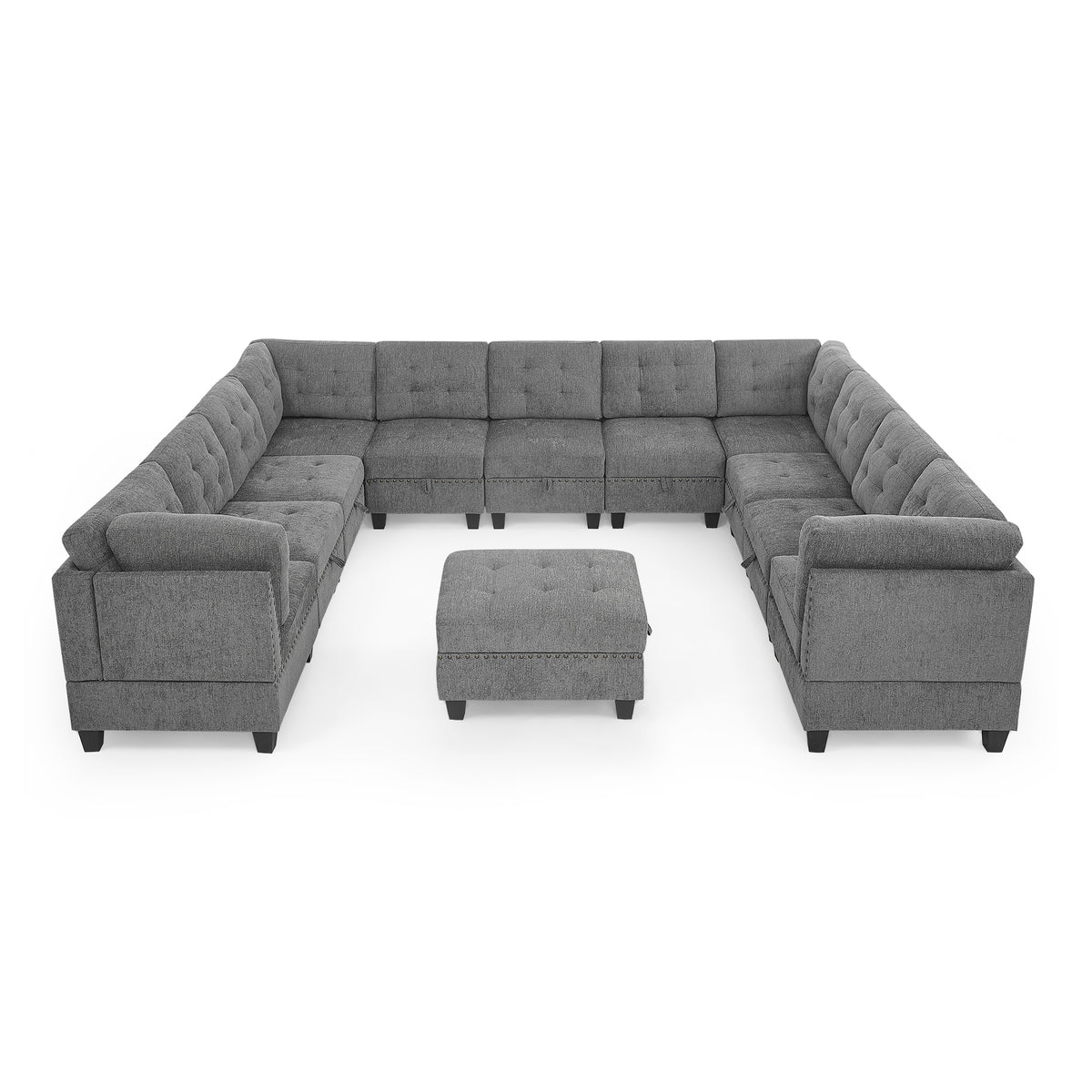 U shape Modular Sectional Sofa,DIY Combination,includes Seven Single Chair, Four Corner and One Ottoman,Grey W487S00203-djyc