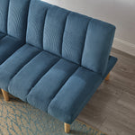 Corduroy fabric, wooden legs convertible sofa bed (Color:Blue) W1669P156117-djyc