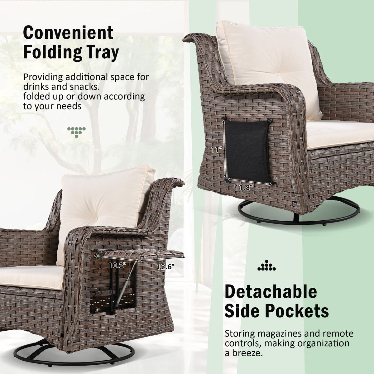 K&K 5 Pieces Outdoor Patio Furniture Set with Pet House Cool Bar and Retractable Side Tray, Rattan Wicker Patio Swivel Rocking Chairs Set of 2 with Ottomans for Backyard, Porch, Balcony, Beige SK000006AAA-djyc