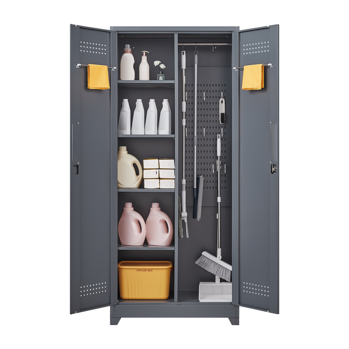 Metal Storage Cabinets, Cleaning Tool Cabinet with Locking Door, Tall Broom Tool Organizer and Storage, Large Storage Cabinet for Kitchen, Pantry, Office, Shop W328P193779-djyc