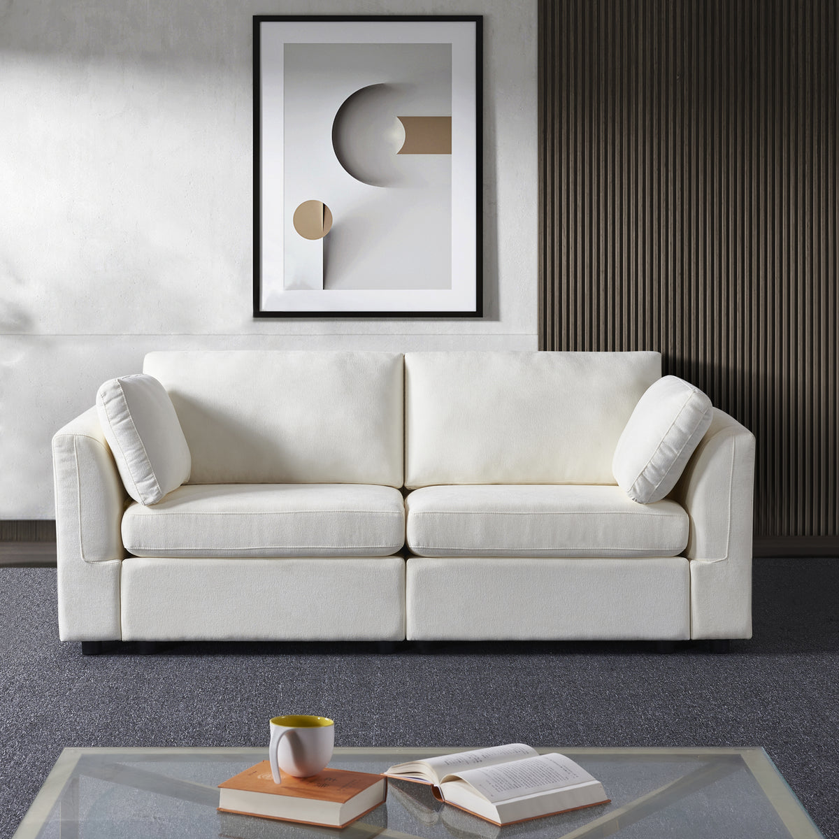 modular sofa whiten chenille fabric,simple and grand, the seat and back is very soft. this is also a KNOCK DOWN sofa W1099S00137-djyc