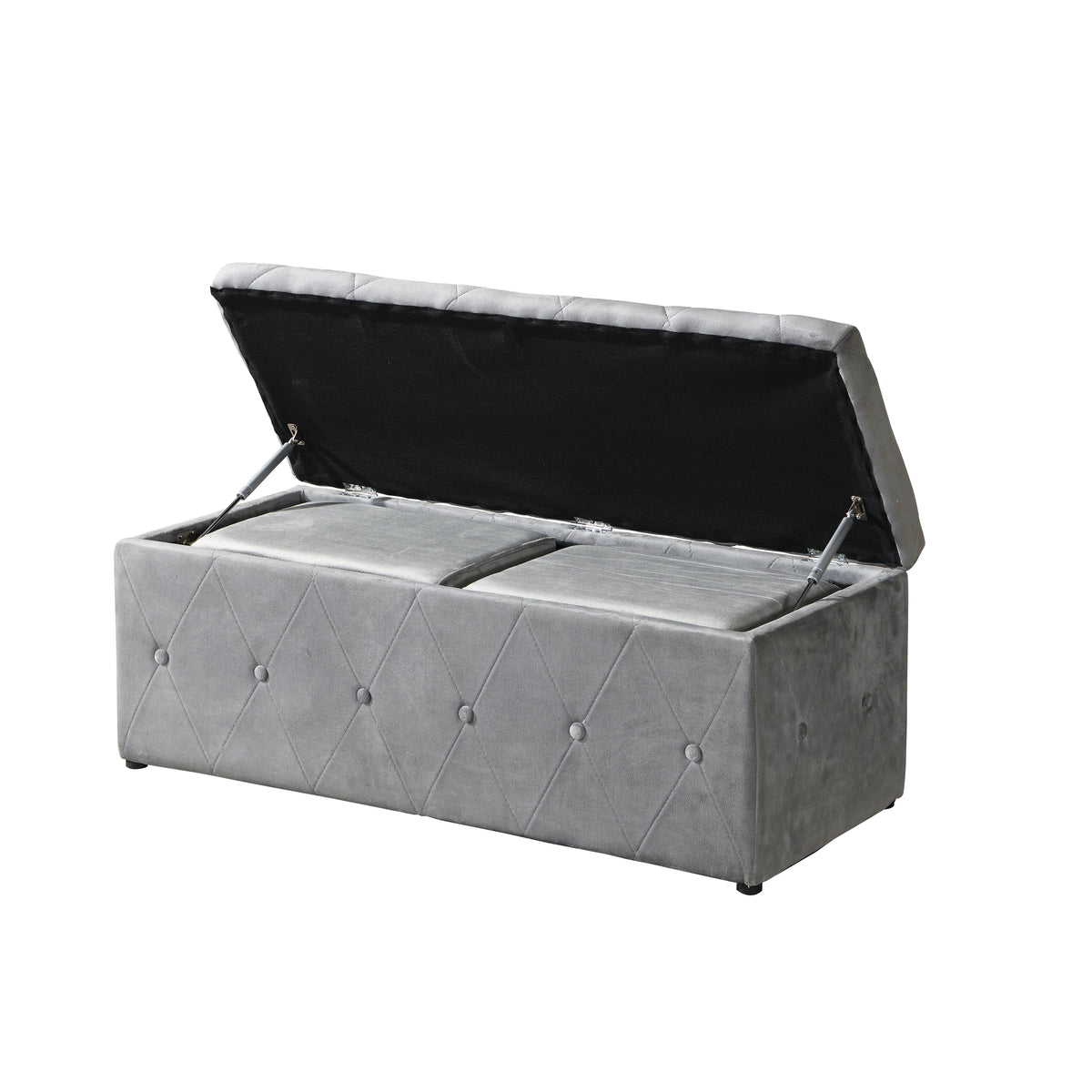 1 Piece Rectangular Storage Ottoman Short velvet with 2 Set Ottomans (Light Gray) W136060471-djyc