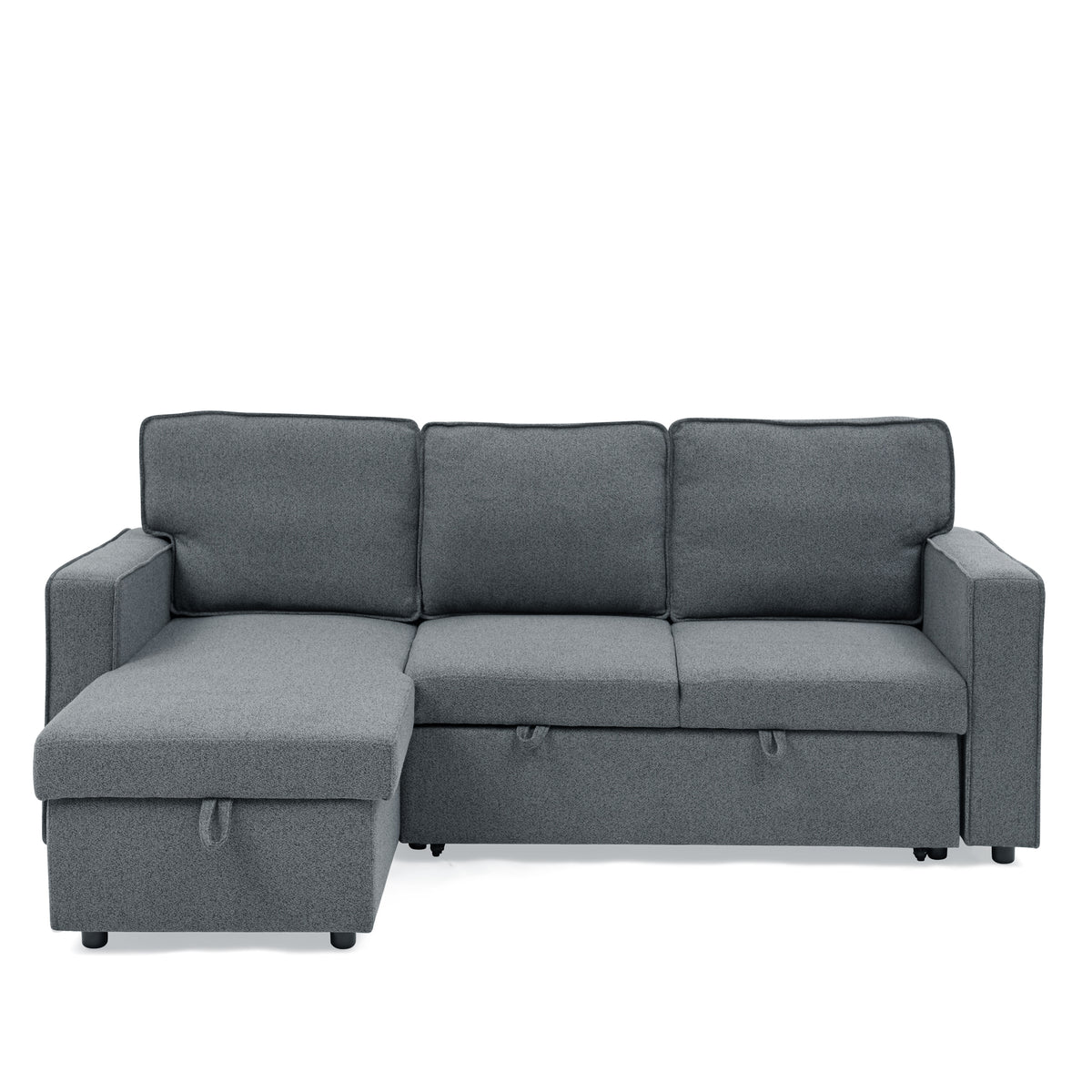 Linen Upholstered Sleeper Sectional Sofa, Shaped Modular Convertible Sofa with Storage Chaise,There are two cup holders in the middle and USB multi-interface function,Pull Out Sleep Couch Bed ,Grey W487S00245-djyc