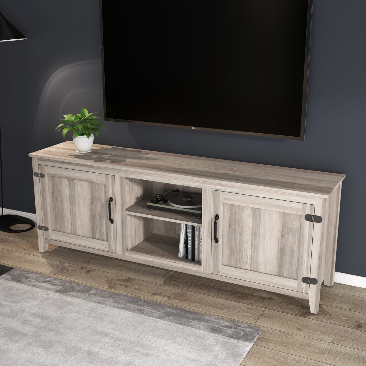 TV Stand Storage Media Console Entertainment Center With Two Doors, Grey Walnut W88168239-djyc