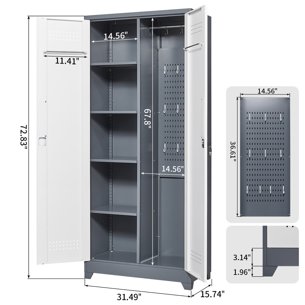 Metal Storage Cabinets,Cleaning Tool Cabinet with Locking Door, Tall Broom Tool Organizer and Storage, Large Storage Cabinet for Kitchen, Pantry, Office, Shop W328P193781-djyc