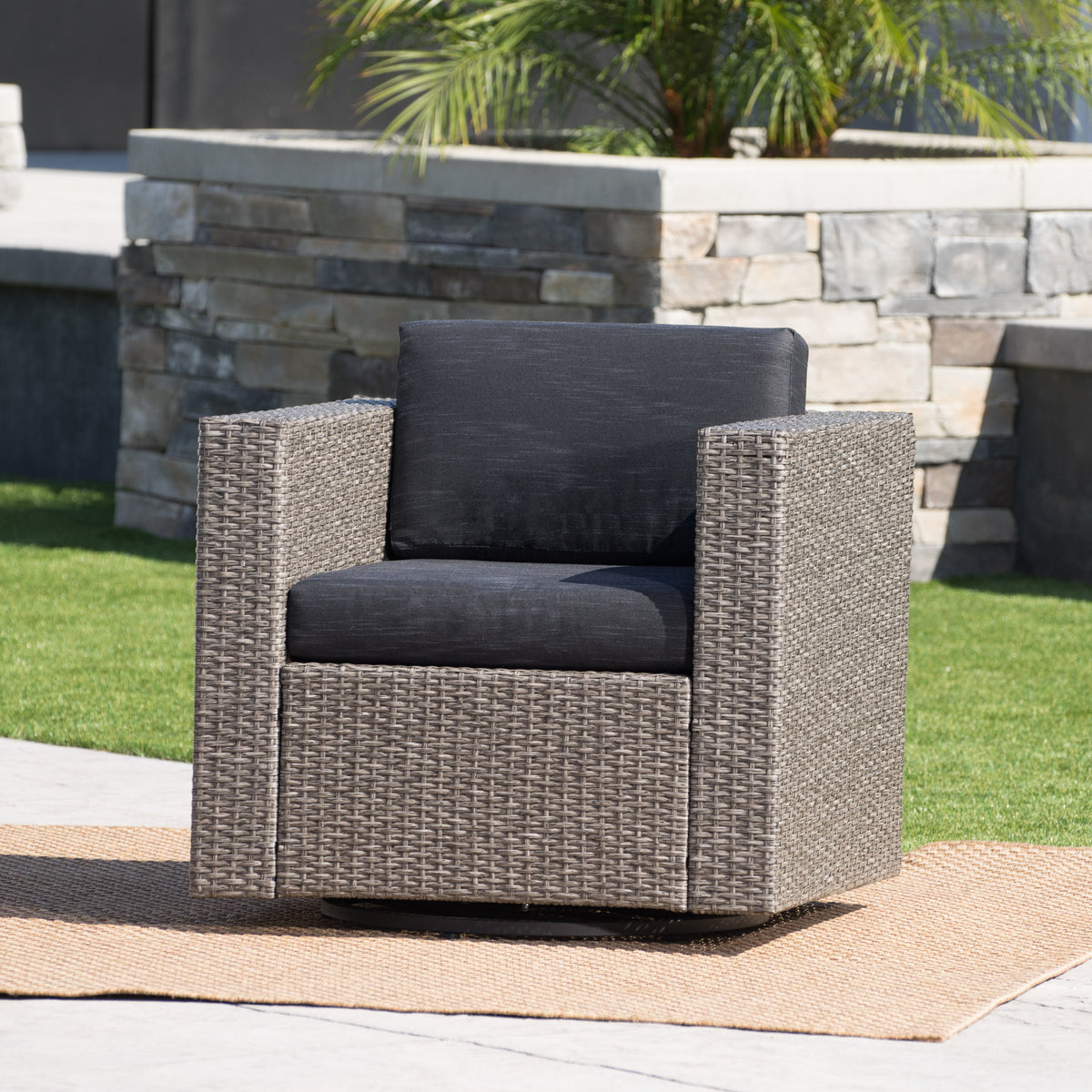 PUERTA MP1 Swivel Patio Chair with Cushions (Single, Mix Black / Dark Grey) N757P252761G-djyc