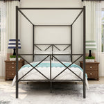 Metal Canopy Bed Frame, Platform Bed Framewith X Shaped Frame Full Black W84041891-djyc