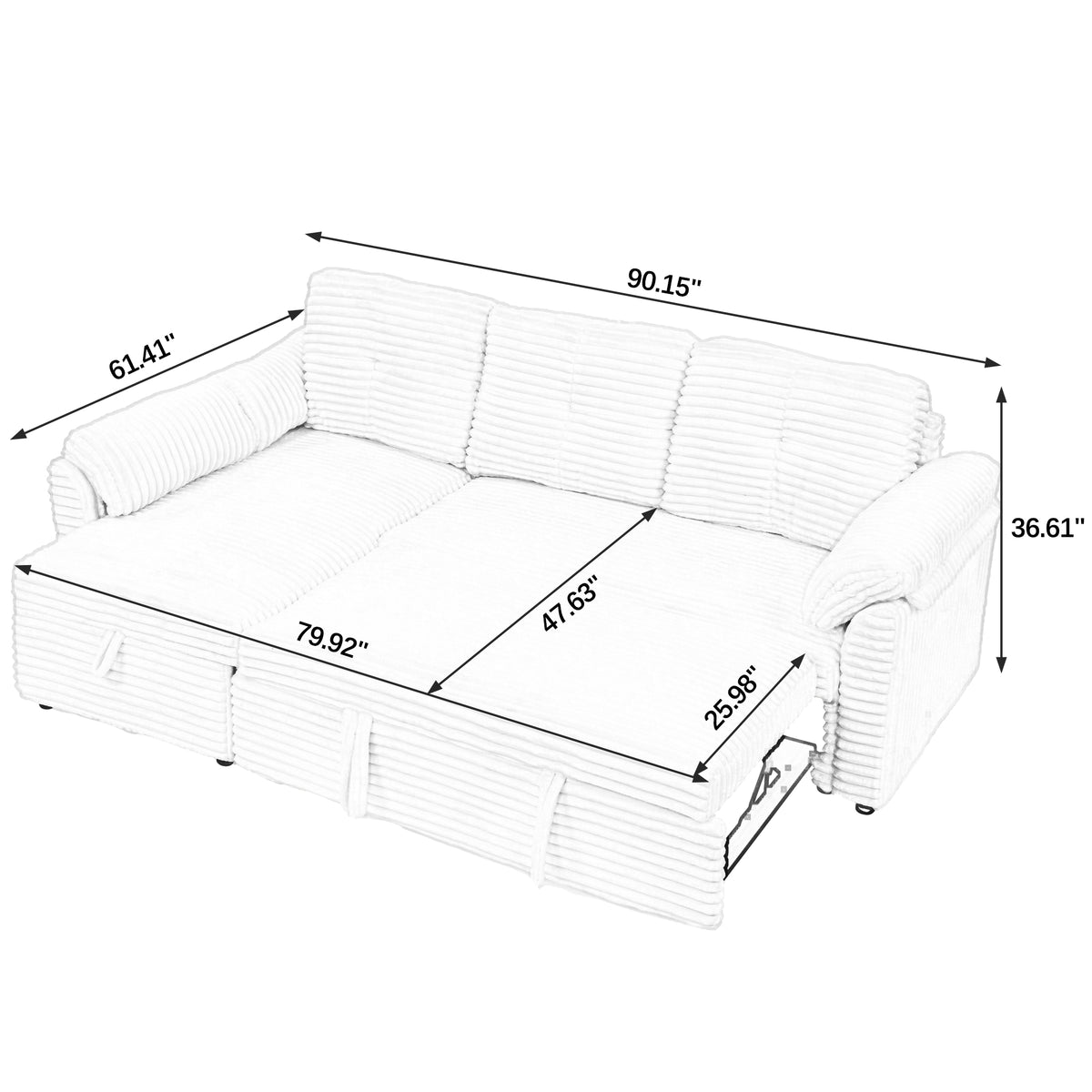 Corduroy Tufted Upholstered Sleeper Sectional Sofa, L-Shaped Modular Convertible Sofa with Storage Chaise, Pull Out Sleep Couch Bed and Reclining Backrest Perfect for Living Space,Grey W487S00225-djyc