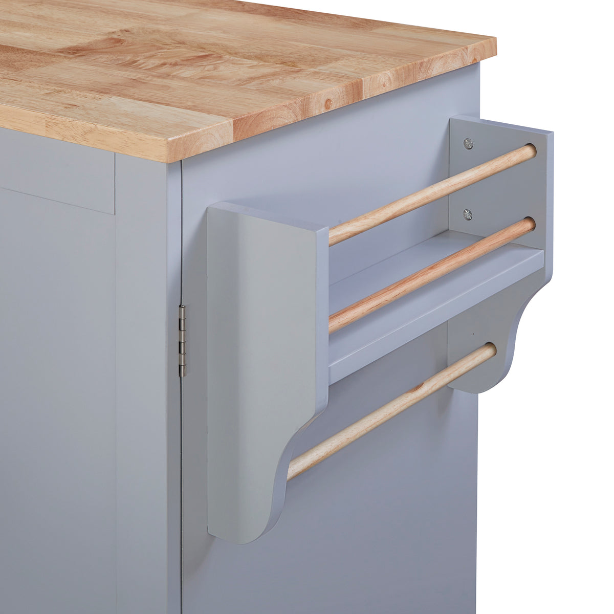 K&K Rolling Kitchen Island with Storage, Kitchen Cart with Rubber Wood Top, 3 Drawer, 2 Slide-Out Shelf and Internal Storage Rack, Kitchen Island on Wheels with Spice Rack & Tower Rack, Grey Blue WF316599AAG-djyc