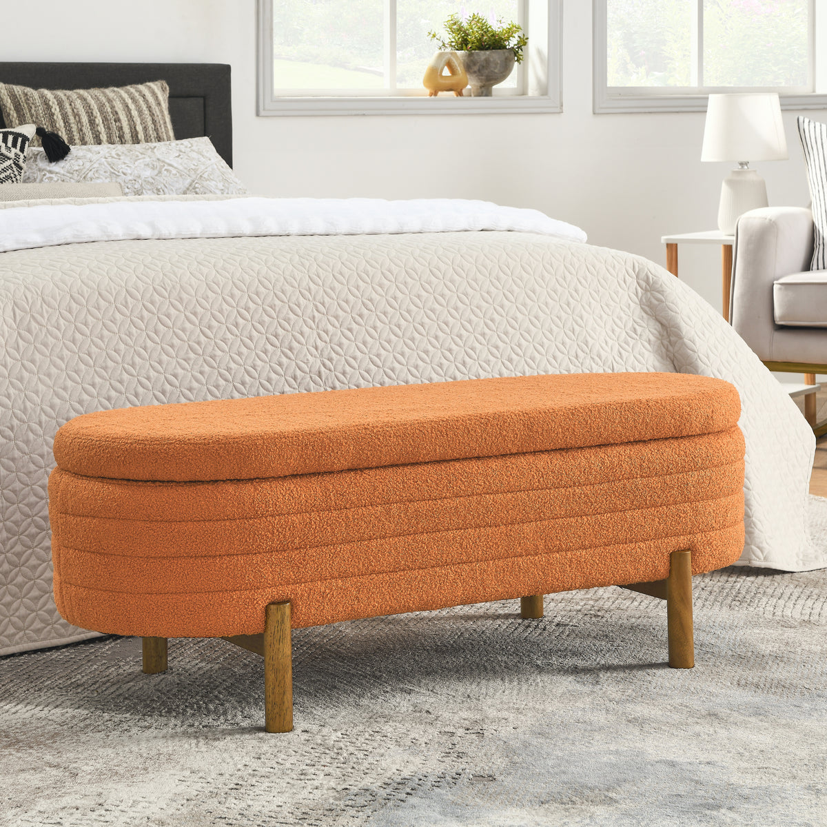 Ottoman Oval Storage Bench,Rubber Wood Leg,Orange(46."x17.7"x10.8") W487P178762-djyc