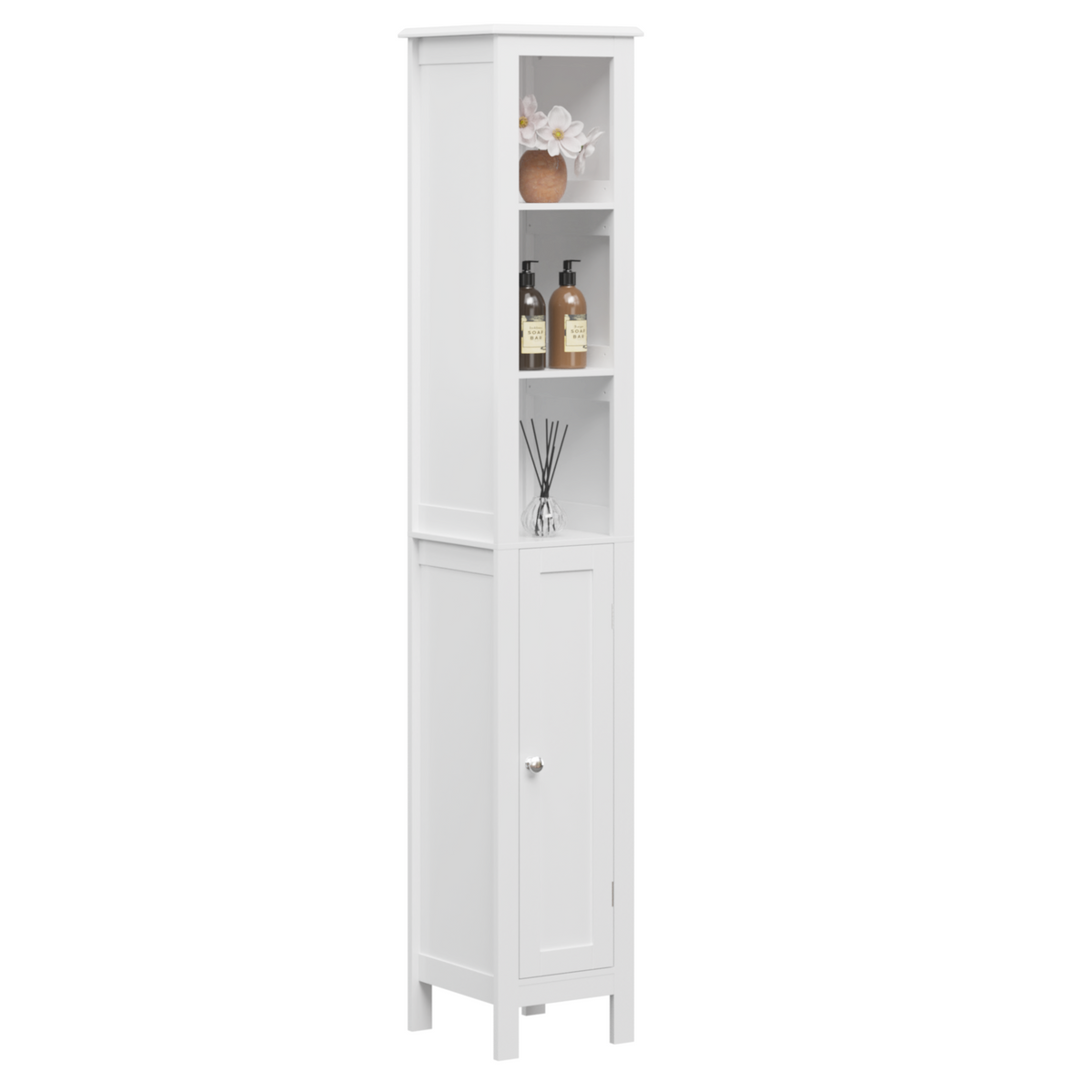 66.92" Tall Bathroom Storage Cabinet with Adjustable Shelves,Slim 1 Doors Freestanding Cabinet with Anti-Tip, Open compartments, for Home, Small Spaces, Bathroom,Kitchen, Living Room, White W808P174804-djyc