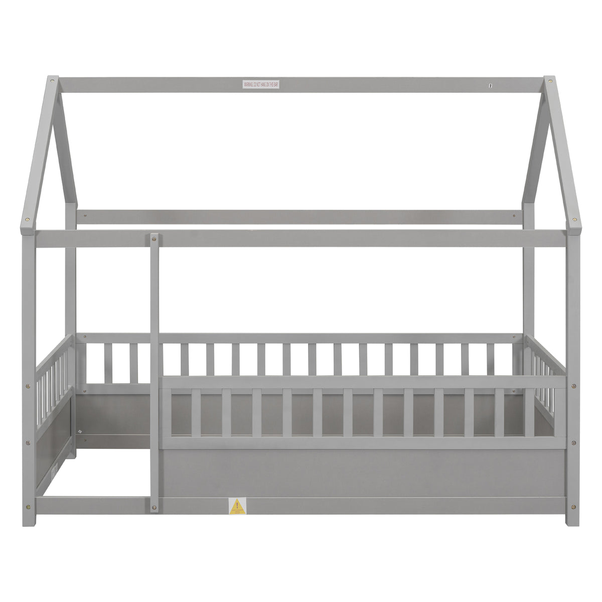 Twin Size Floor Wooden Bed with House Roof Frame, Fence Guardrails,Grey W1858123985-djyc