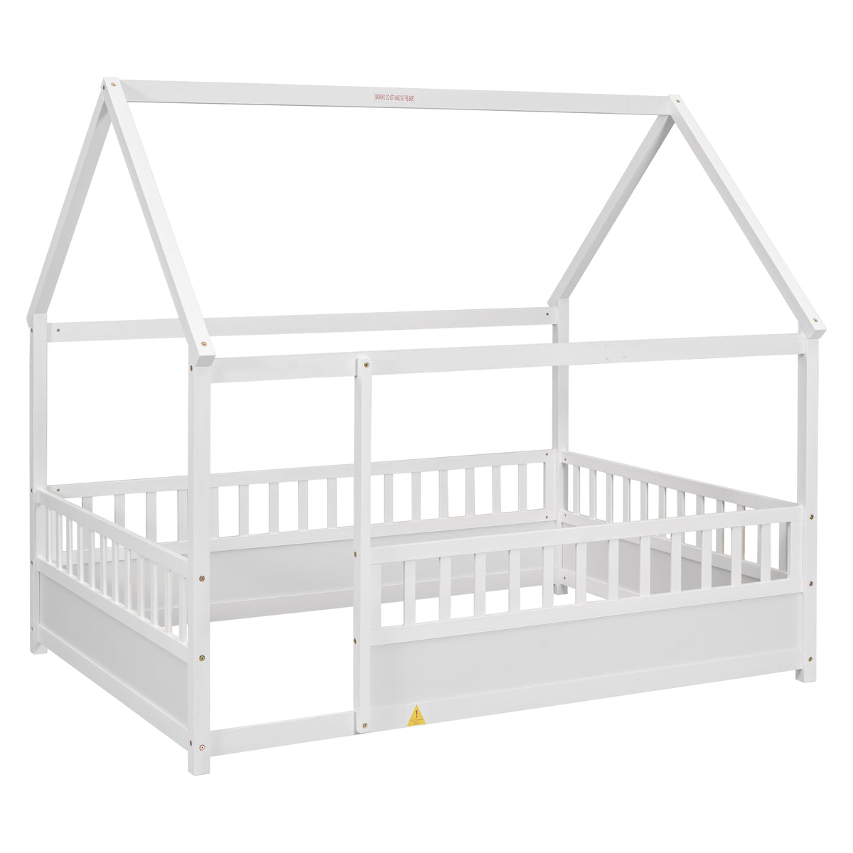 Full Size Floor Wooden Bed with House Roof Frame, Fence Guardrails,White W1858123986-djyc