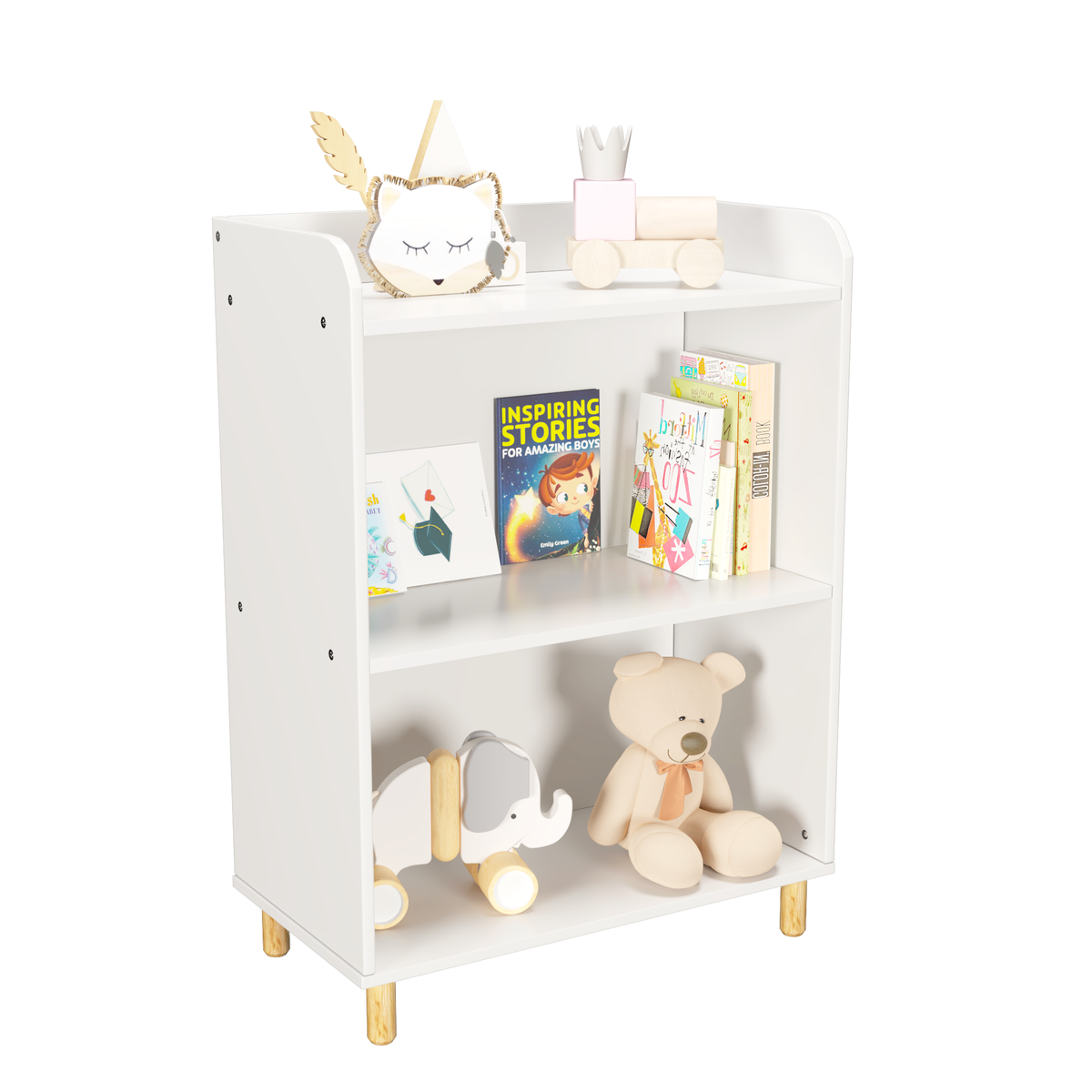 Kids 3-Tier Bookcase, Children's Book Display, Bookshelf Toy Storage Cabinet Organizer for Children's Room, Playroom, Nursery W808105250-djyc