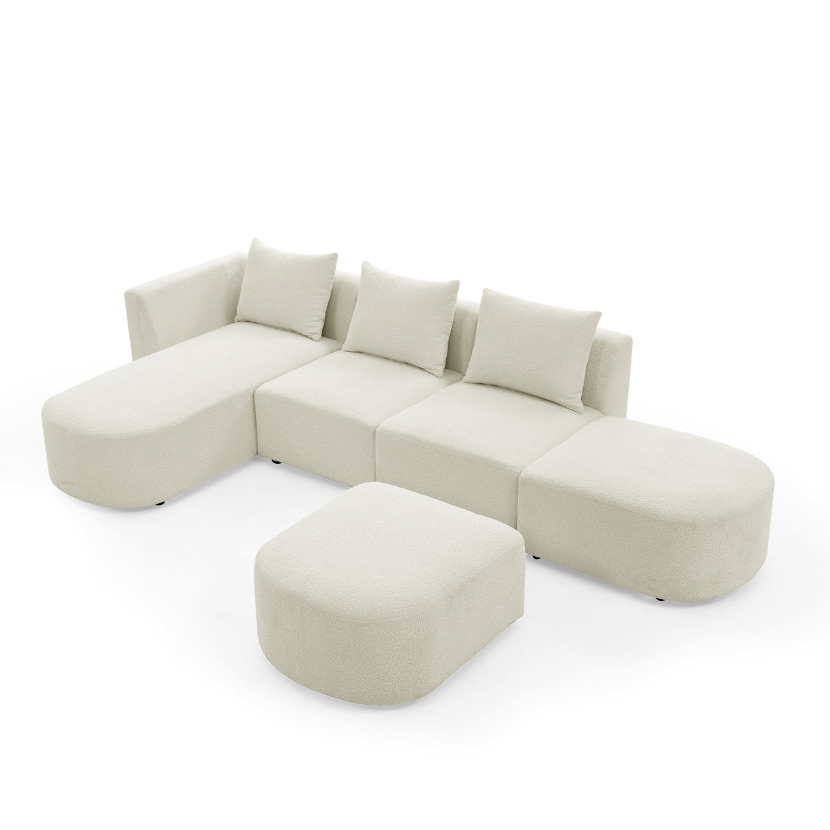 L Shape Sectional Sofa with Left Side Chaise and Ottoman, Modular Sofa, DIY Combination, Loop Yarn Fabric, Beige W487S00152-djyc