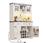 K&K 71" Farmhosue Pantry Bar Cabinet with Internal Storage Rack,Kitchen Cabinet with Hutch,Sliding Door,Power Outlet,Pegboard,Wine & Glasses Rack,3 Drawers,Rustic Coffee Bar Storage Cabinet,White Oak N707S000008W-djyc