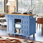 Kitchen cart with Rubber wood desktop rolling mobile kitchen island with storage and 5 draws 53 Inch length (Blue) WF297003AAG-djyc