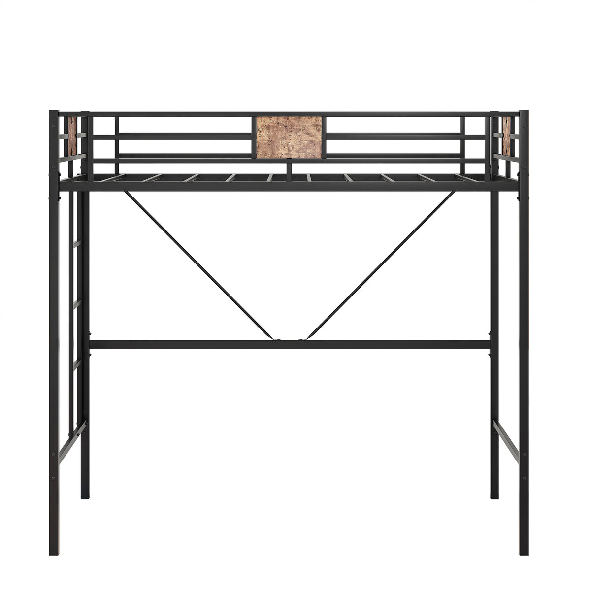 Metal Twin Loft Bed Frame with Stairs & Full-Length Guardrail, Space-Saving Design, No Box Spring Needed,, Noise Free, Black W840125869-djyc