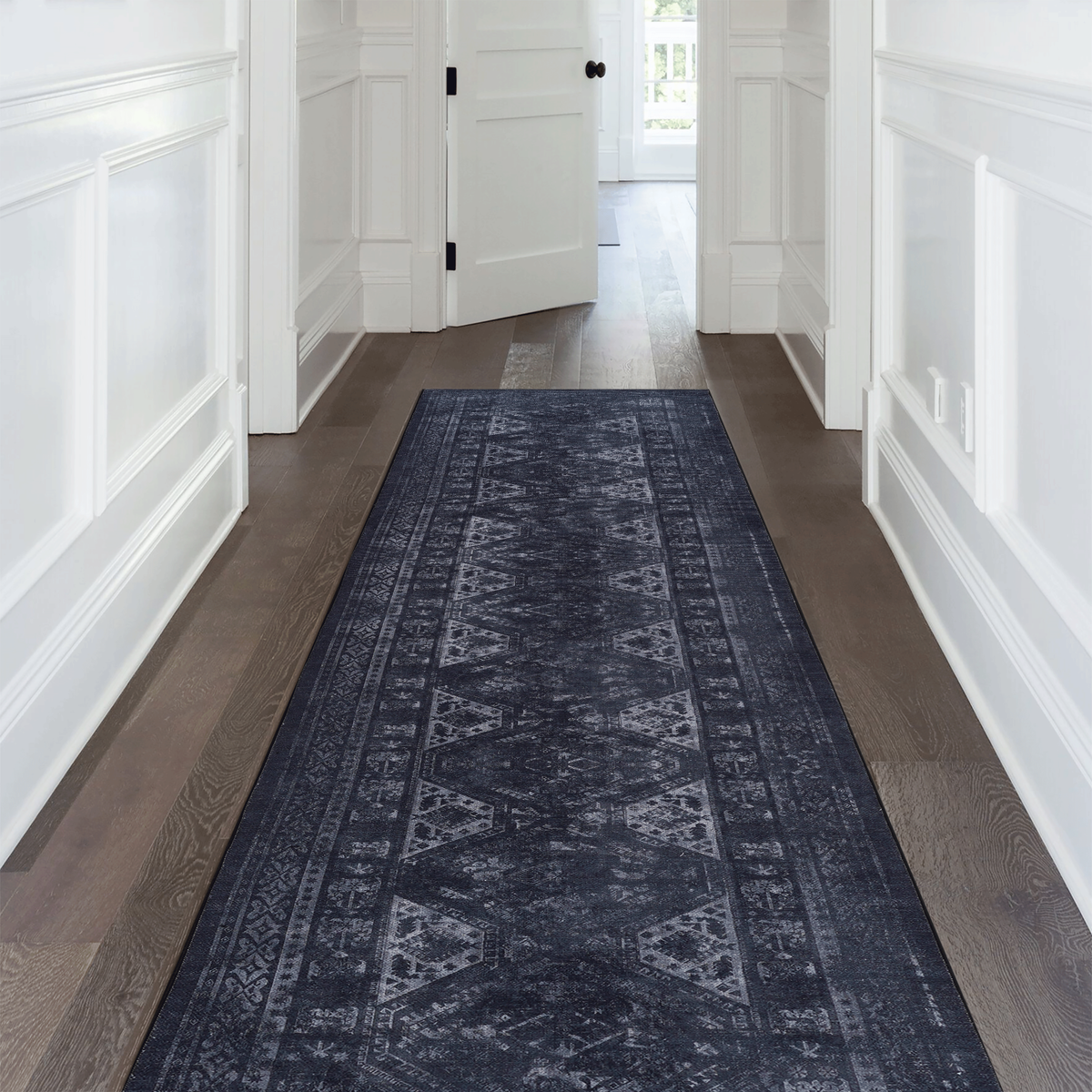 MAVAL Black Washable Rug 2'6'' x 10' Runner Rug (Black+Gray, 2'6'' x 10')-B189P189001