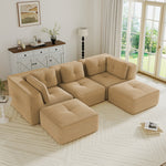 Modern U-Shaped Modular Sectional Sofa for Living Room, Corduroy Fabric,3-Seater Couch with Deep Seat and 2-Movable Ottoman,Pearl-like piping, Tufted Design, No Assembly, Anti-slip Design, Camel-W714S01785