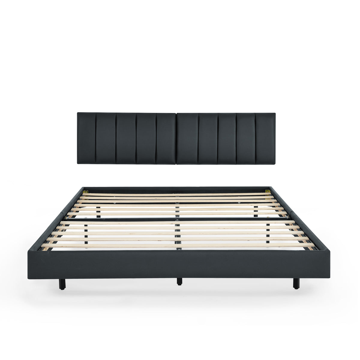 Queen Floating Bed Frame with Wall Mounted Headboard Modern Low Profile Platform Bed Frame Queen Size Faux Leather Upholstered Platform Bed Frame,No Box Spring Needed,Black W487P169718-djyc