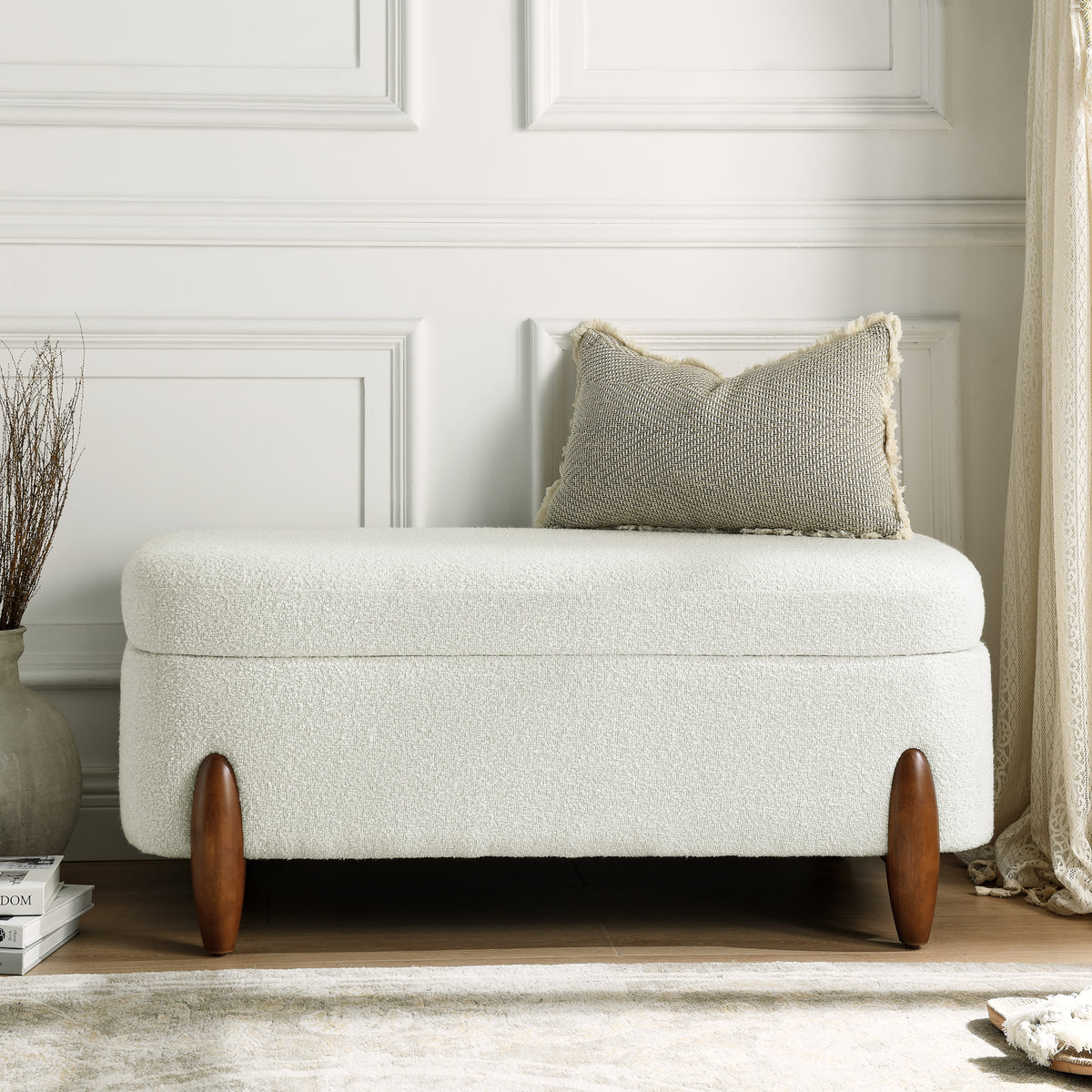 Ottoman bench with storage and seat cushion, made of looped gauze material, suitable for bedrooms, living rooms, and entrance passages-BEIGE(42.5"*20.5"*18.5") W487P202260-djyc