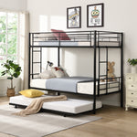 Over Twin Bunk Bed Frame with Trundle,Metal Bunkbed with Sturdy Guard Rail and 2 sideLadders for Kids/Adults,Can be Divided Into Two Beds, No Box Spring Needed, Noise Free for Dorm,Black W1916115338-djyc