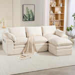 L Shaped Compressed Modular Sectional Sofa Modern Corduroy Upholstered Boneless Couches with Movable Footstool,With Three Pillows and Two Lumbar Pillows,Detachable Cloud Seat Cushions-W395S00141