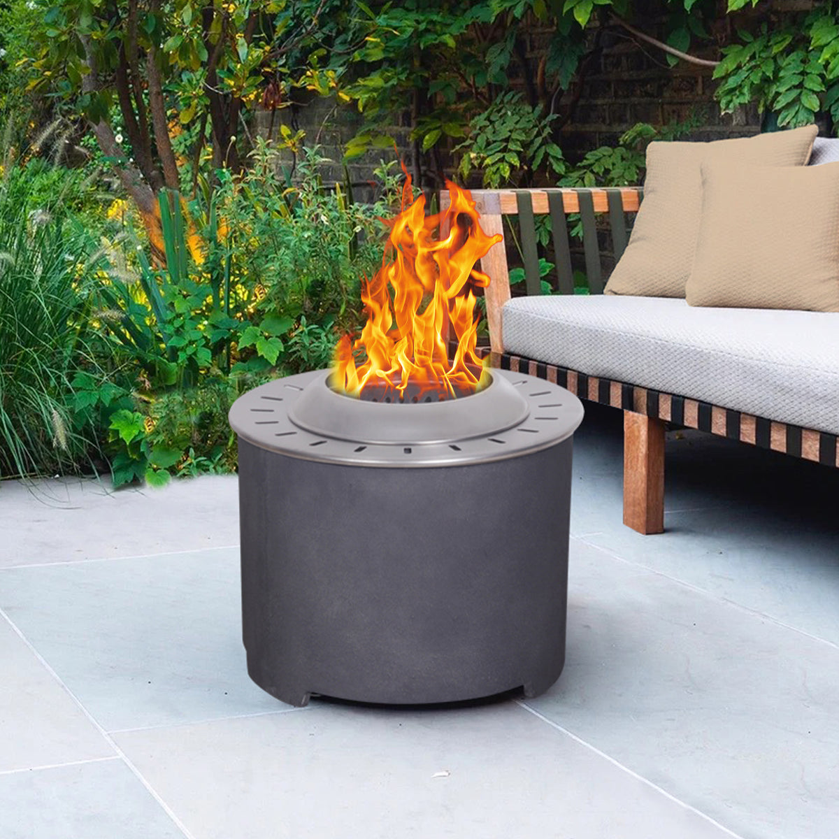 20.5 Inch x 15 Inch Dark Grey Faux Concrete Texture Smokeless Firepit With Wood Pellet/Twig/Wood As The Fuel W2029120106-djyc