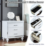 Contemporary Nightstands with mirror frame accents, Bedside Table with two drawers and one hidden drawer, End Table with Crystal Pull for Living Room,Bedroom, White W1998131735-djyc