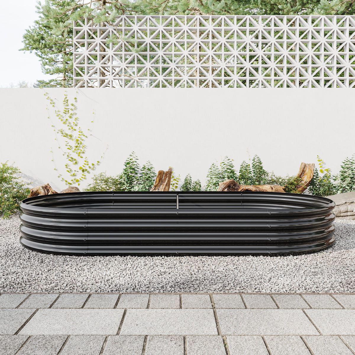 Raised Garden Bed Outdoor, Oval Large Metal Raised Planter Bed for for Plants, Vegetables, and Flowers - Black W840102509-djyc