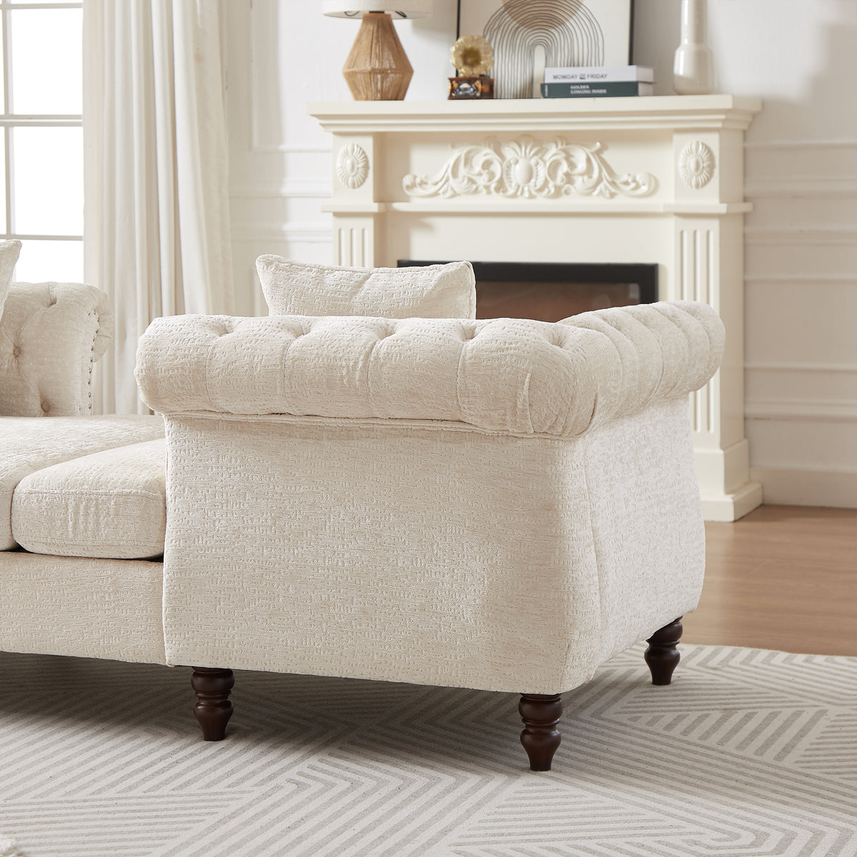 81-inch Chenille Face-to-face Chaise Lounge with Two Pillows,Nailhead trim,Button Tufted Design and Rolled Arms for Lounge, Living room and Office W834S00315-djyc