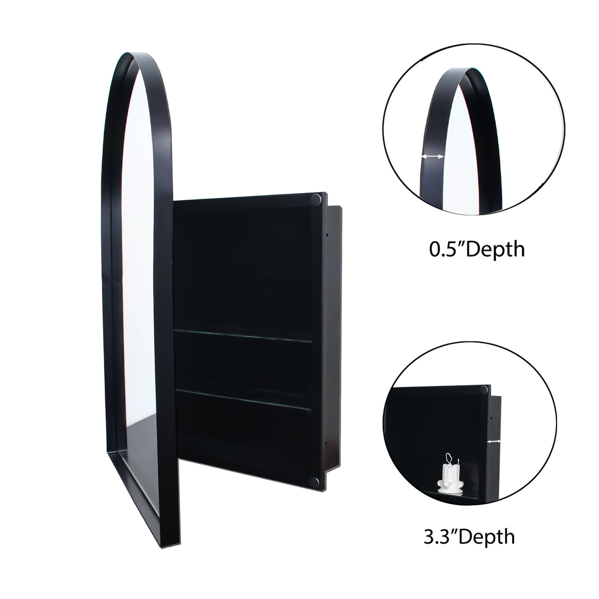 24x36 Inch Arched Recessed Medicine Cabinet, Metal Framed Bathroom Wall Cabinet with Mirror and Adjustable Shelves, Wall Mirror with Storage for Bathroom, Matte Black W1435P182919-djyc