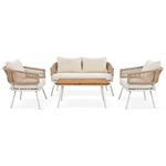 K&K 4-Piece Boho Rope Patio Furniture Set, Outdoor Furniture with Acacia Wood Table, Patio Conversation Set with Deep Seating & Thick Cushion for Backyard Porch Balcony, Beige SK000004AAZ-djyc