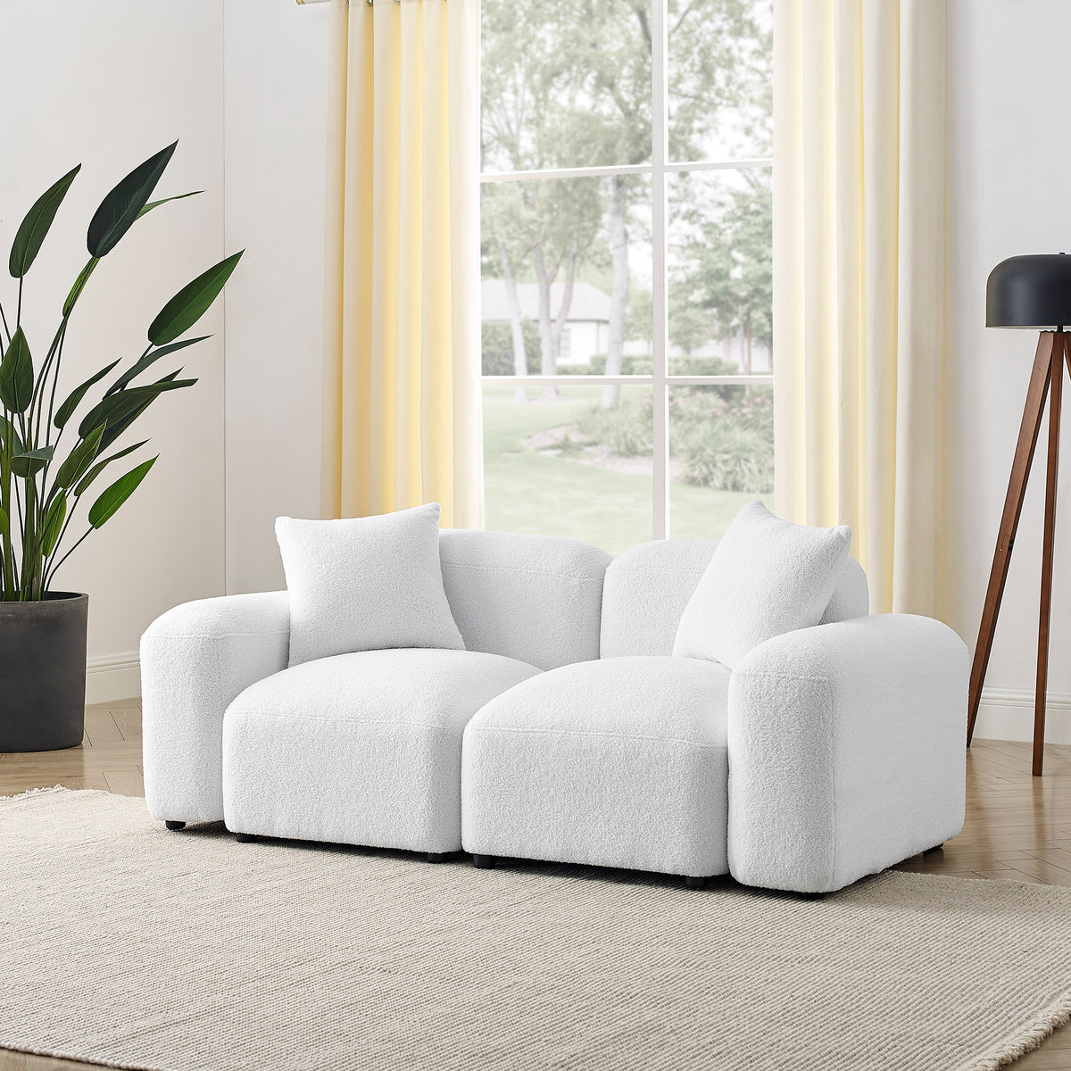 L-Shape Modular Sectional Sofa, DIY Combination,Teddy Fabric,White W487S00148-djyc