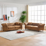 3 Seat+3 S Sofa Set Chesterfield ?tech Fabric Sofa,High-tech Fabric Roll Armrest Sofa,Upholstered Mid Century Modern Couch,3+3 Seater Combo Couch for Living Room, Office, Apartment, Brown-W3373S00061