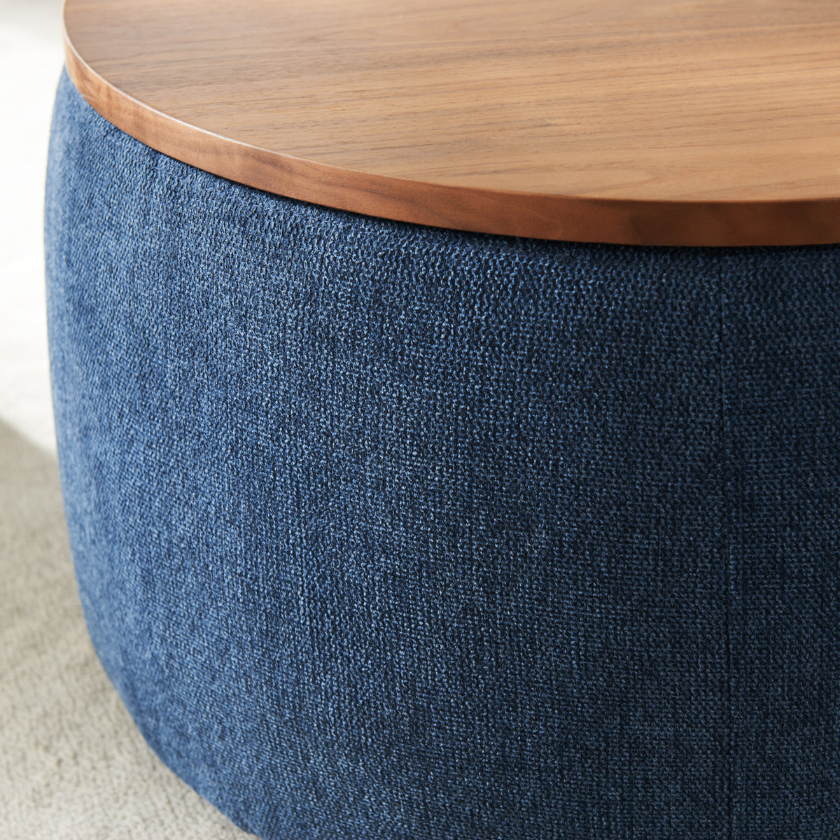 Round Storage Ottoman, 2 in 1 Function, Work as End table and Ottoman, Navy (25.5"x25.5"x14.5") W48735176-djyc