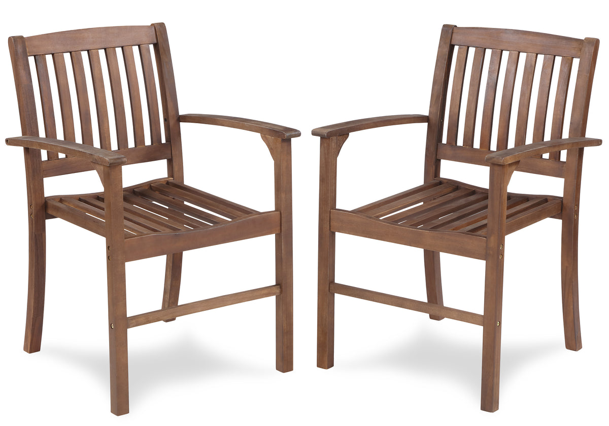 Acacia Wood Patio Dining Chair Set of 2, Solid Wood Indoor Outdoor Comfortable Seat Brown, Modern Farmhouse Chair for Kitchen, Bedroom, Living Room W2640P207939-djyc