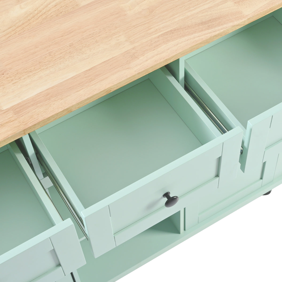 Kitchen Cart with Rubber wood Drop-Leaf Countertop ,Cabinet door internal storage racks,Kitchen Island on 5 Wheels with Storage Cabinet and 3 Drawers for Dinning Room, Mint Green WF298028AAE-djyc