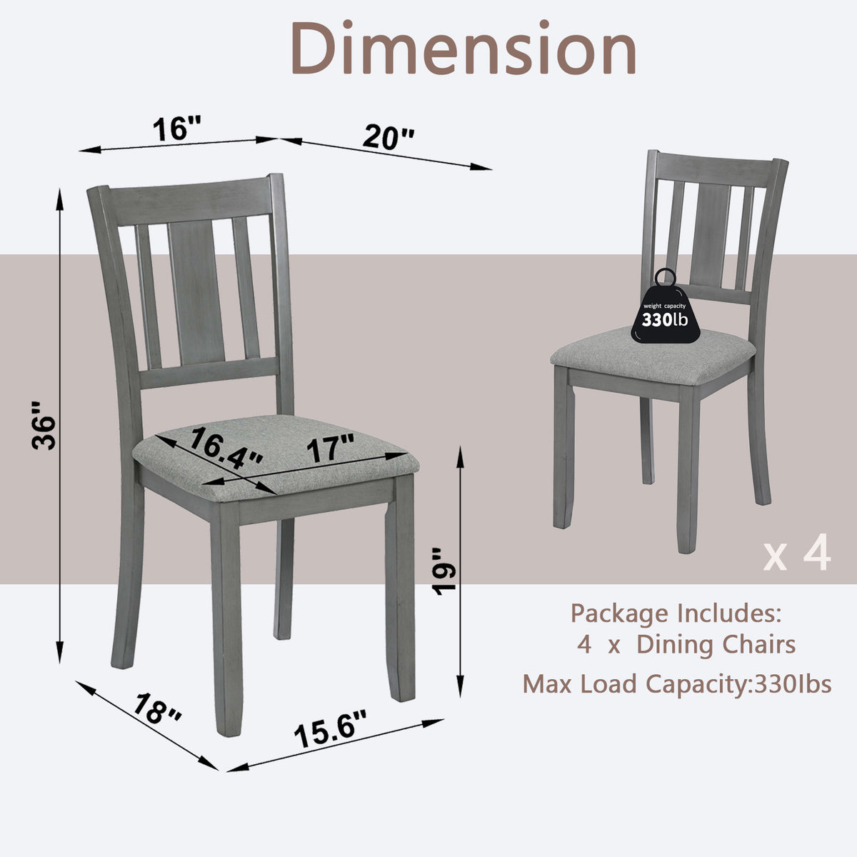 Wooden Dining Chairs Set of 4, Kitchen Chair with Padded Seat, Upholstered Side Chair for Dining Room, Living Room, Gray W1998126421-djyc