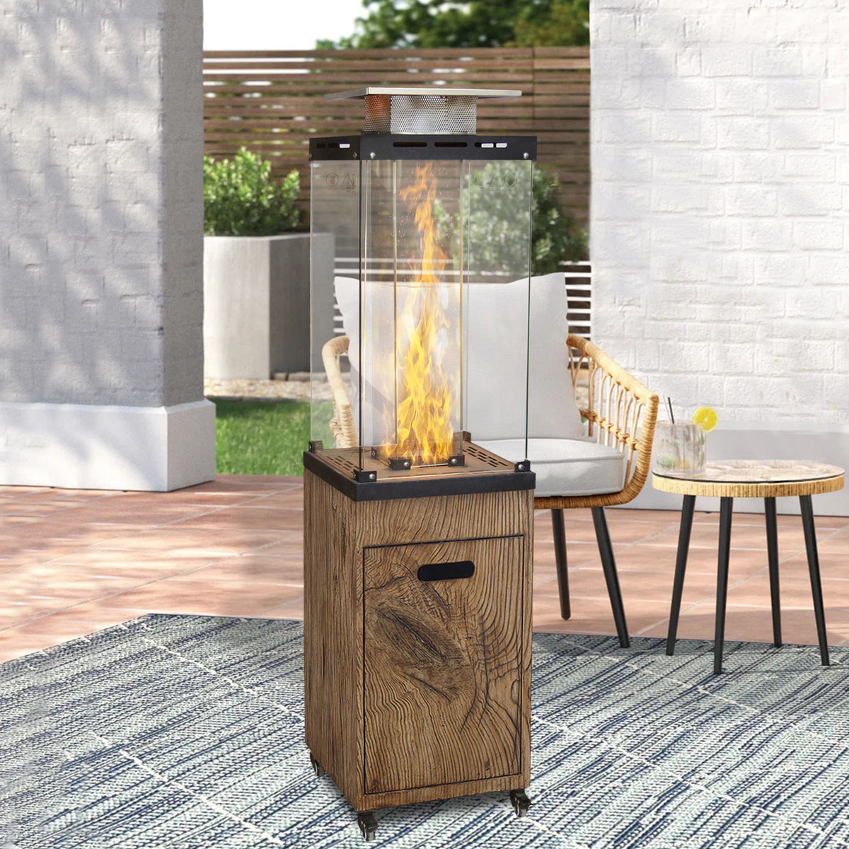 New Product Faux Woodgrain Tempered Glass Outdoor Propane Gas Fire Heater W2029120093-djyc