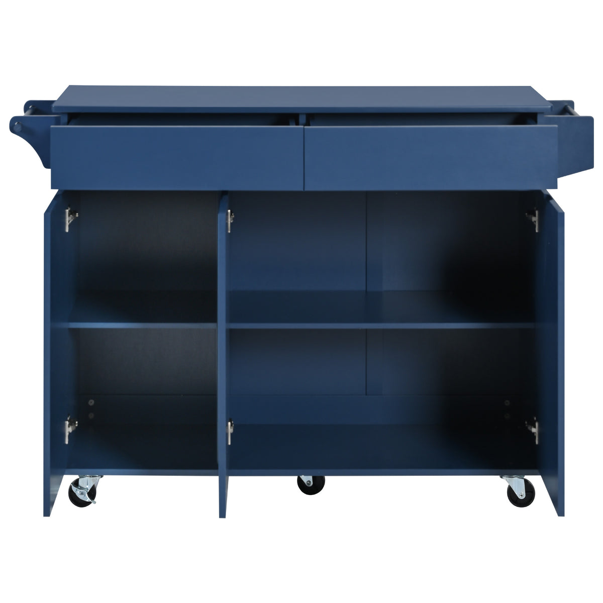 K&K 53.2''Kitchen Island with Drop Leaf, Kitchen Storage Cart with Spice Rack, Towel Rack and 2 Drawers, Rolling Kitchen Island on Wheels with Adjustable Shelves for Kitchen, Dining Room, Navy Blue N707P173041G-djyc