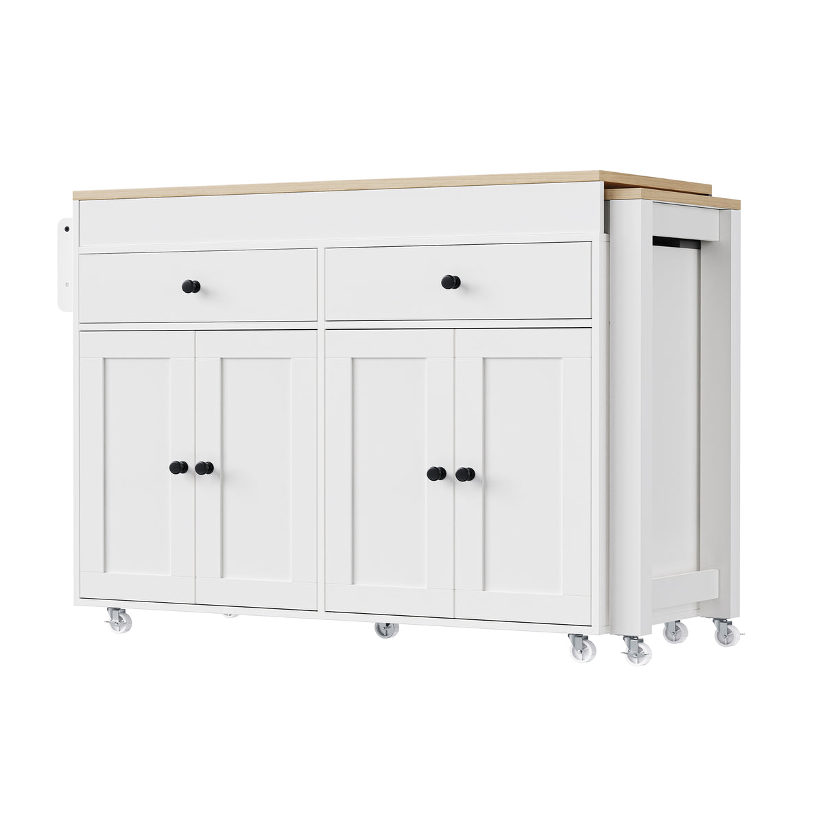 K&K 74.5 inch Kitchen Island with Extendable Dining Table , Rolling Kitchen Island on Wheels with Spice Rack and 2 Drawers,Kitchen Storage Cart with 4 Door Cabinet, for Kitchen, Dining Room, White N707S000009W-djyc