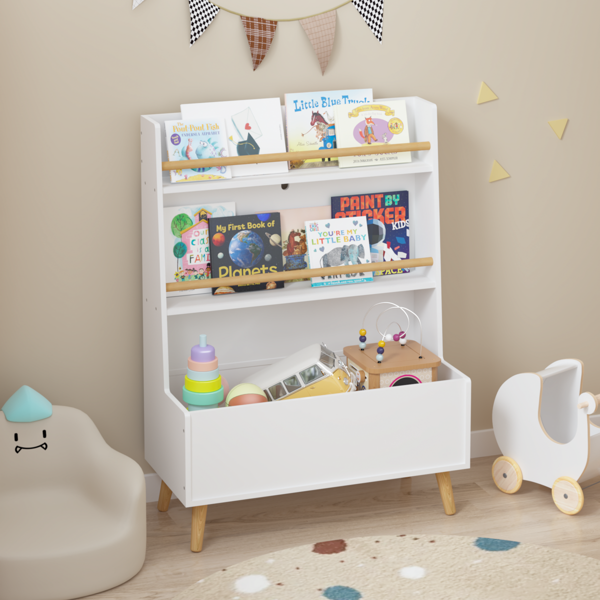 Kids Bookshelf, Book and MagazineRack, Book Organizer, toy Storage Cabinet Organizer, White W808127562-djyc