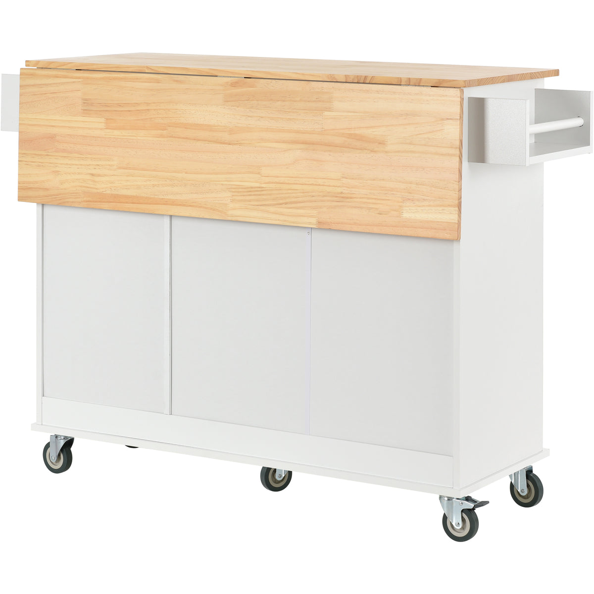 Rolling Mobile Kitchen Island with Solid Wood Top and Locking Wheels,52.7 Inch Width,Storage Cabinet and Drop Leaf Breakfast Bar,Spice Rack, Towel Rack & Drawer (White) WF287035AAW-djyc