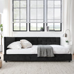Full Size Upholstered TuftedBed Frame, Sofa Bed Frame with Comfortable Backrest and Armrests, Full Size Bed for Bedroom, Living Room,Velvet, Black(80.5''*59''*30.5'') W487S00222-djyc
