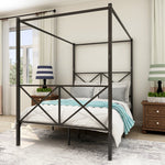 Metal Canopy Bed Frame, Platform Bed Framewith X Shaped Frame Full Black W84041891-djyc