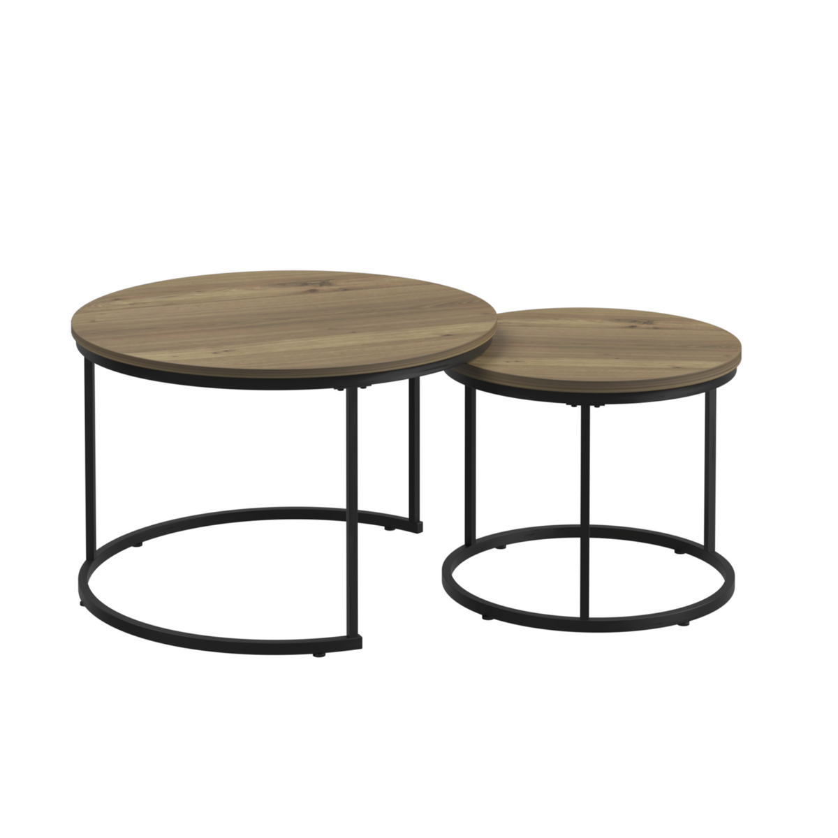 Nesting Coffee Table Set of 2, 27.6inch Round Coffee Table Industrial Wood Finish with Sturdy Metal Frame, End Table Side Tables for Living Room Bedroom Balcony Yard (Brown) W808P176726-djyc