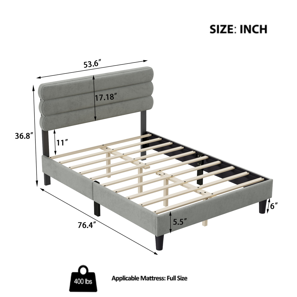 Full Bed Frame with Headboard,Sturdy Platform Bed with Wooden Slats Support,No Box Spring,Mattress Foundation,Easy Assembly W1793140480-djyc